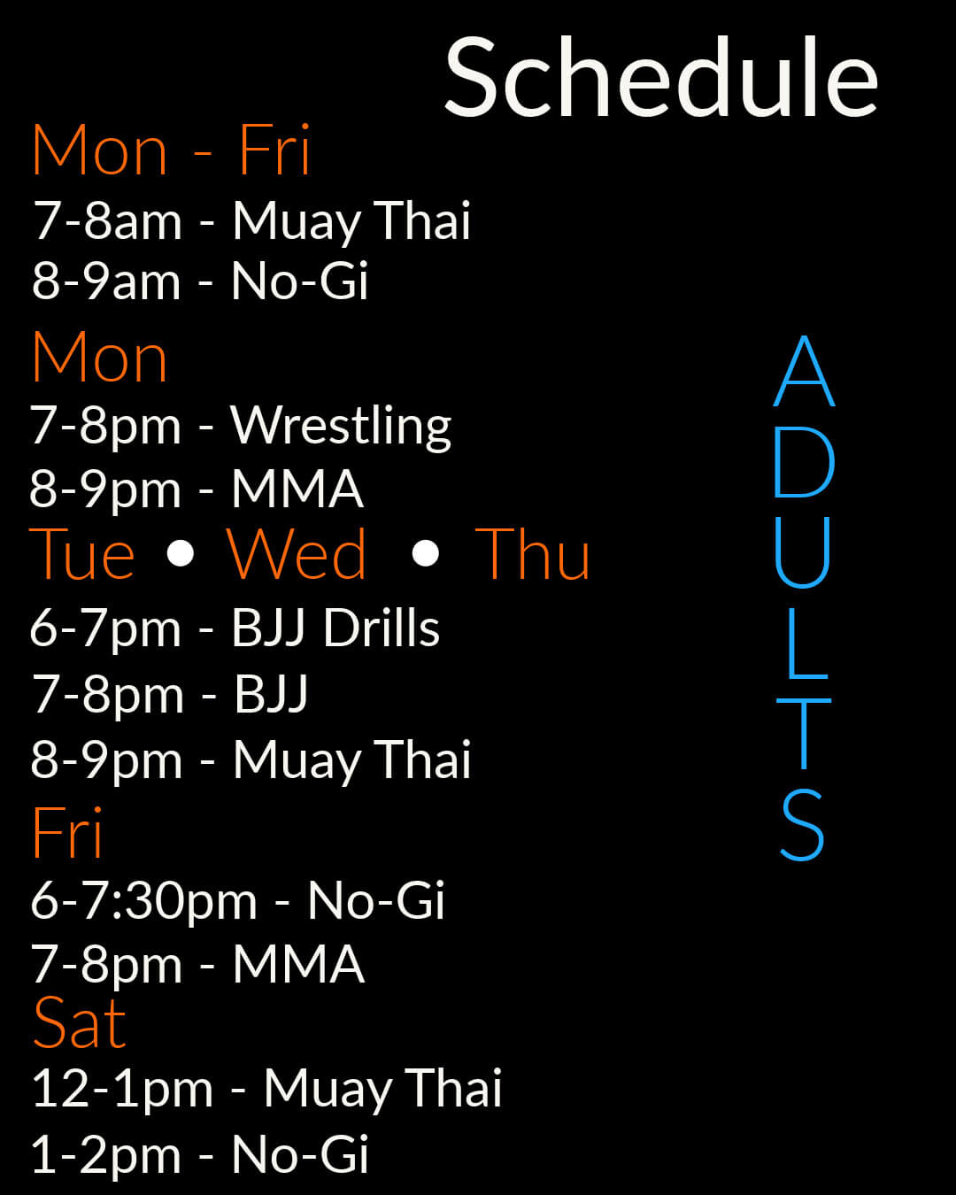 Adult Class Schedule