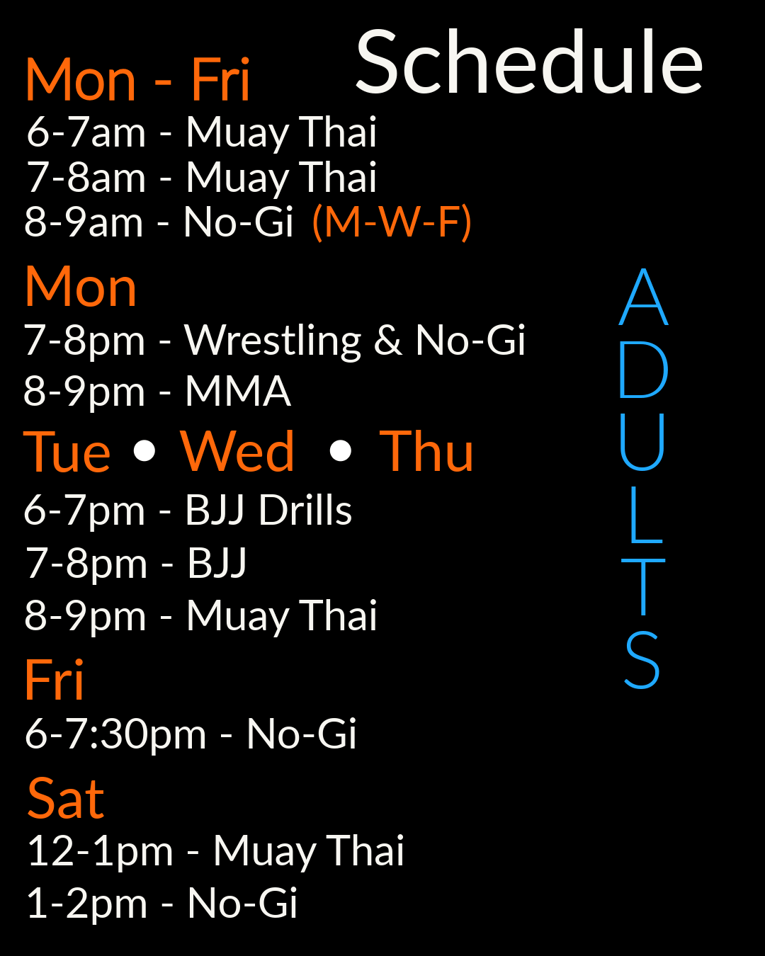 Adult Class Schedule